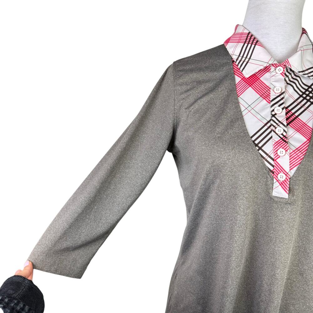 Nike Golf Womens Brown Moisture Wicking Plaid Collar Dri-Fit Sports Twofer Shirt - Picture 7 of 12